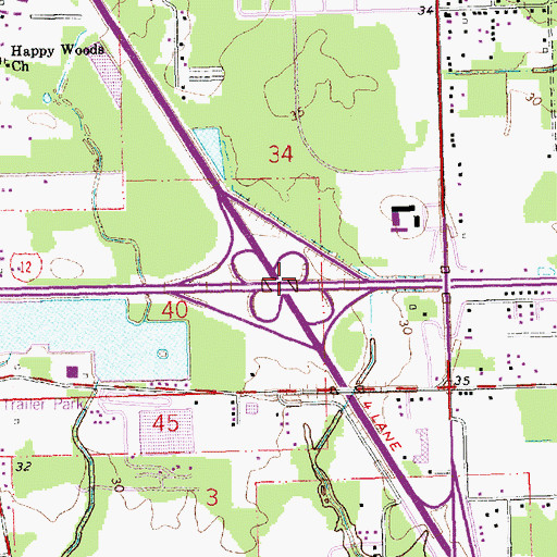 Topographic Map of Interchange 38, LA