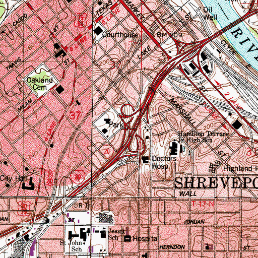 Topographic Map of Interchange 18, LA