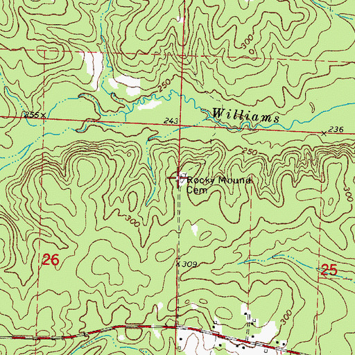 Topographic Map of Rocky Mound Cemetery, AR