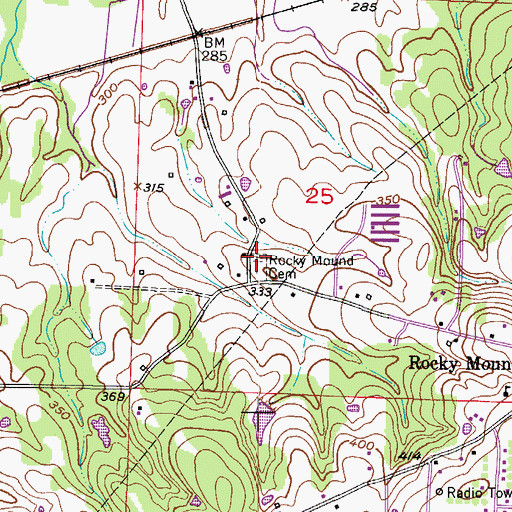 Topographic Map of Rocky Mound Cemetery, AR