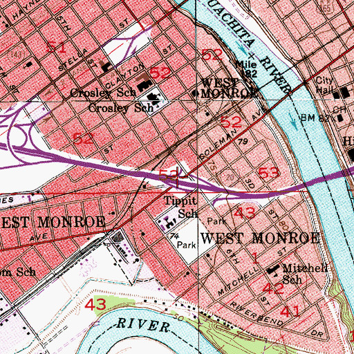 Topographic Map of Interchange 116A, LA