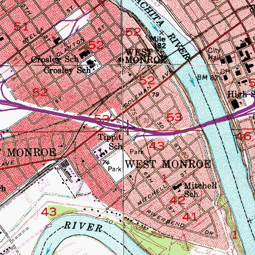 Topographic Map of Interchange 116B, LA