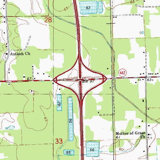 Topographic Map of Interchange 36, LA