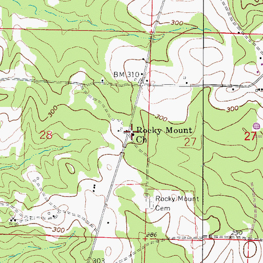 Topographic Map of Rocky Mount Church, AR