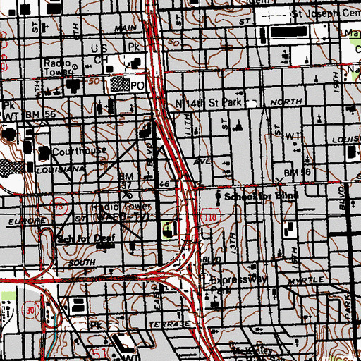 Topographic Map of Interchange 1A, LA