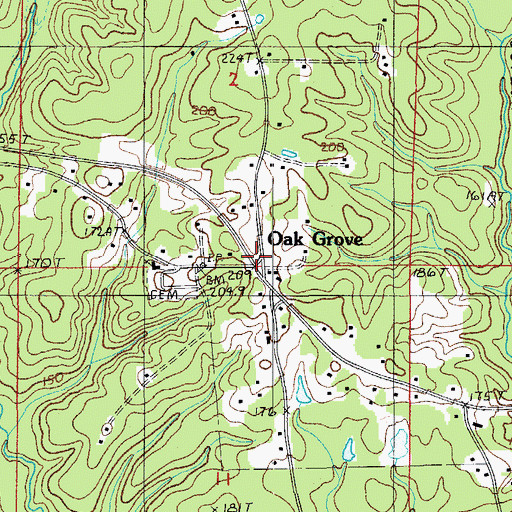 Topographic Map of Oak Grove, LA