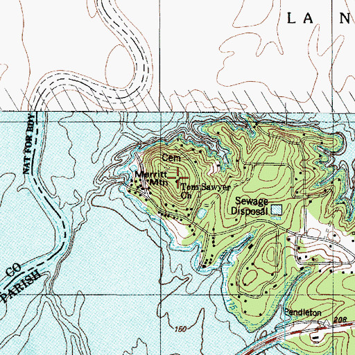 Topographic Map of Tom Sawyer Church, LA