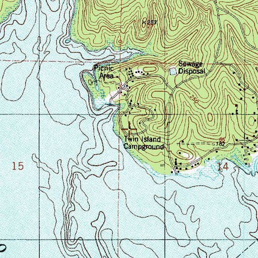 Topographic Map of Twin Island Campground, LA