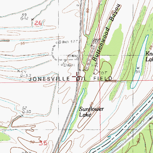 Topographic Map of Jonesville Oil Field, LA