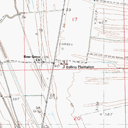 Topographic Map of Ballina Plantation, LA