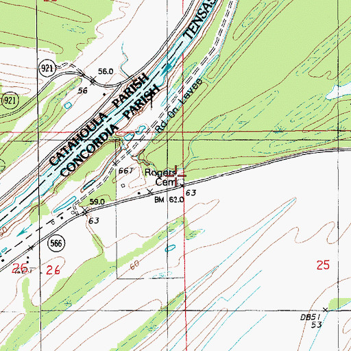 Topographic Map of Rogers Cemetery, LA