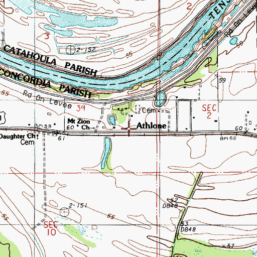 Topographic Map of Athlone, LA