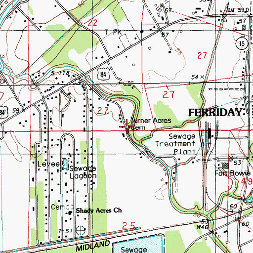 Topographic Map of Turner Acres Cemetery, LA
