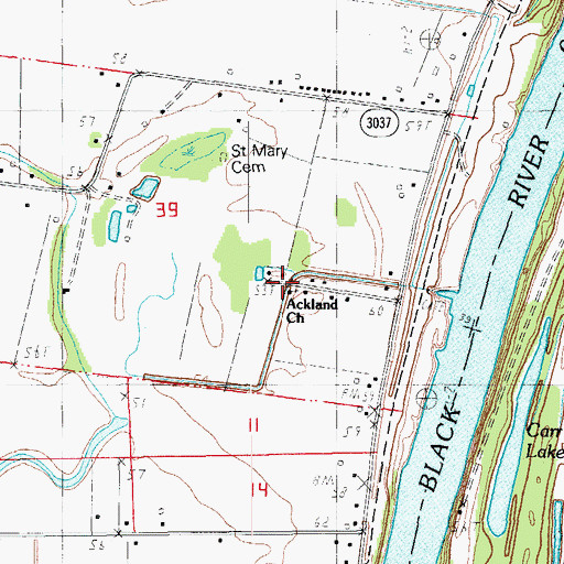 Topographic Map of Ackland Church, LA