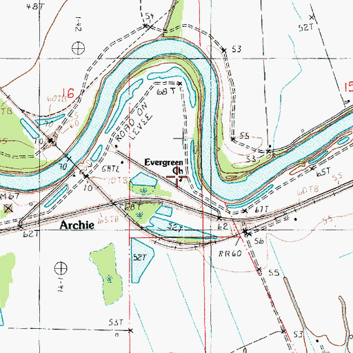 Topographic Map of Evergreen Church, LA