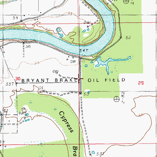 Topographic Map of Bryant Brake Oil Field, LA