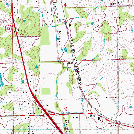 Topographic Map of Rogers Bayou, AR