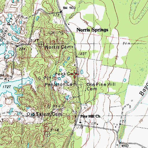 Topographic Map of Peck Cemetery, LA