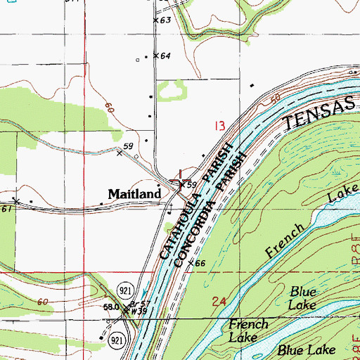 Topographic Map of Maitland, LA