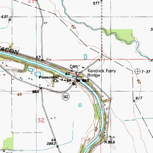 Topographic Map of Kendrick Ferry Bridge, LA