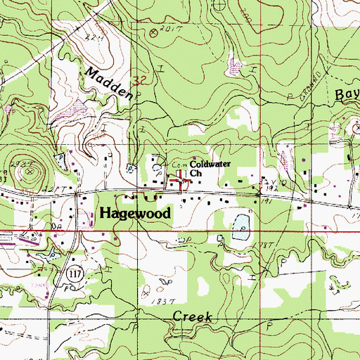 Topographic Map of Coldwater Church, LA
