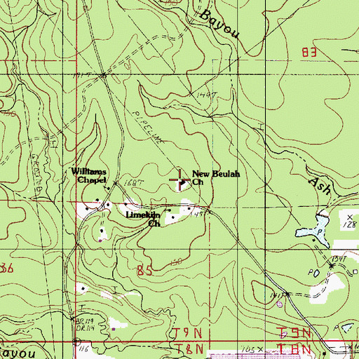 Topographic Map of New Beulah Church, LA