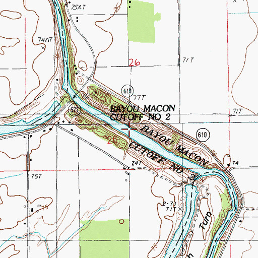 Topographic Map of Bayou Macon Cutoff Number 2, LA