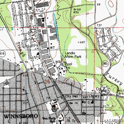 Topographic Map of Landis Memorial Park, LA