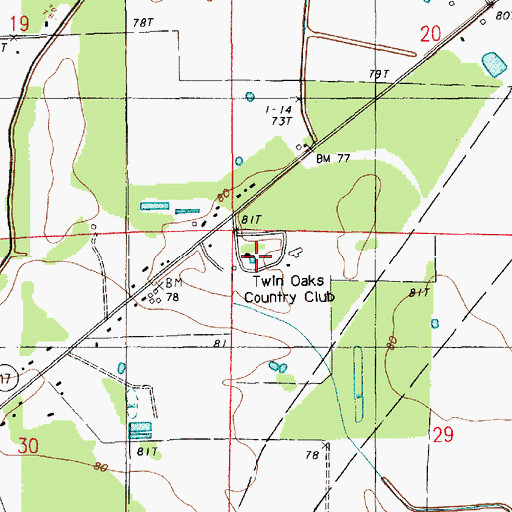 Topographic Map of Twin Oaks County Club, LA