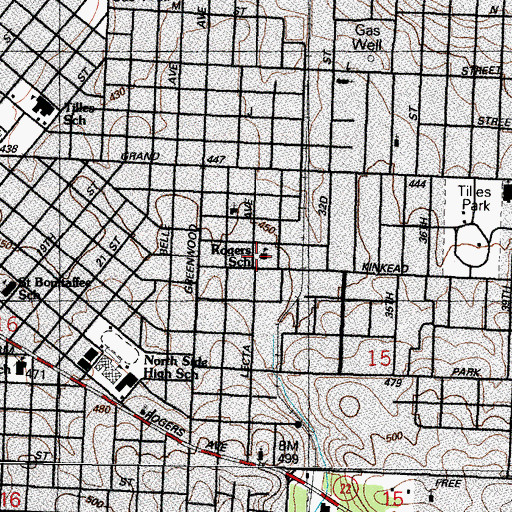 Topographic Map of Rogers School, AR