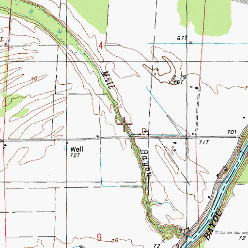 Topographic Map of Mill Bayou, LA