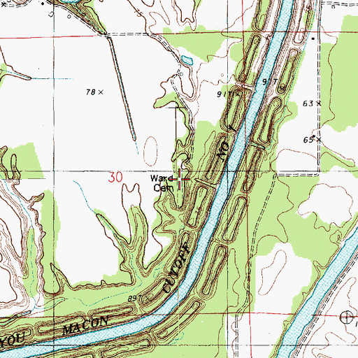 Topographic Map of Ward Cemetery, LA