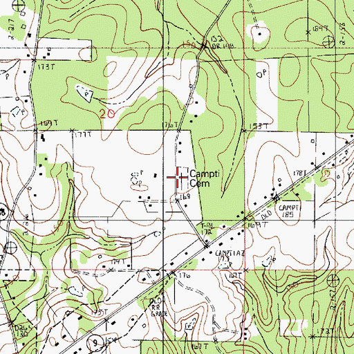 Topographic Map of Campti Cemetery, LA