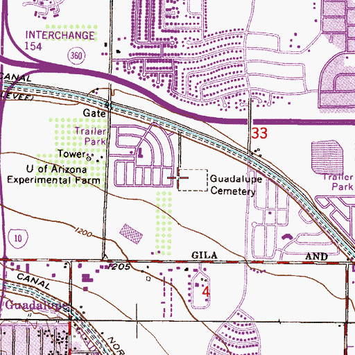 Topographic Map of Guadalupe Cemetery, AZ
