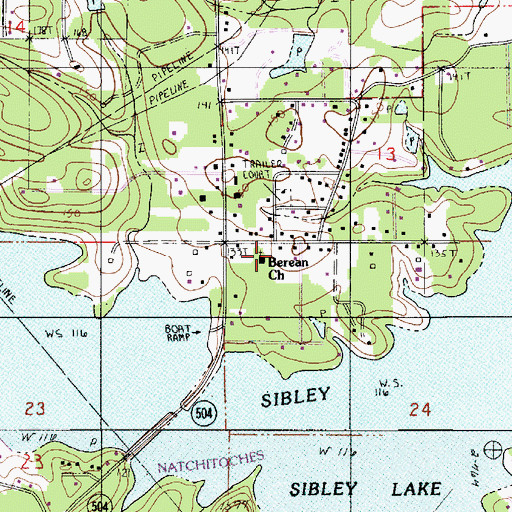 Topographic Map of Berean Church, LA