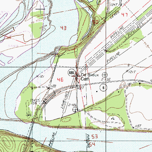 Topographic Map of De Blieux Cemetery, LA