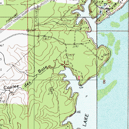 Topographic Map of Coulee des Bote, LA