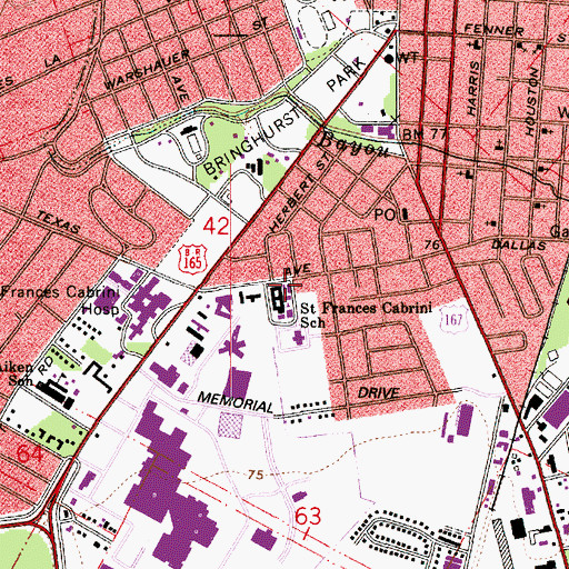Topographic Map of Saint Francis Cabrini Catholic Church, LA