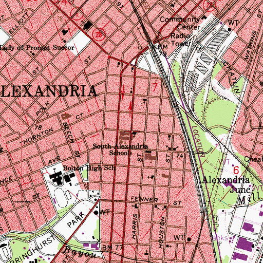 Topographic Map of First Evergreen Baptist Church, LA