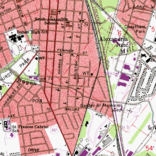 Topographic Map of Saint Paul Baptist Church, LA