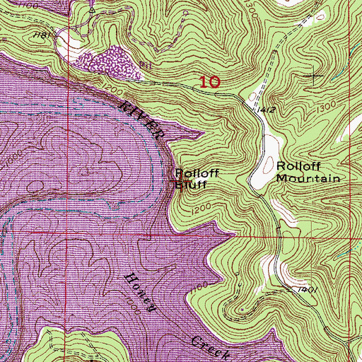 Topographic Map of Rolloff Bluff, AR