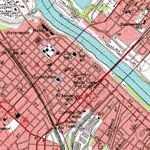 Topographic Map of Rapides Parish Library, LA