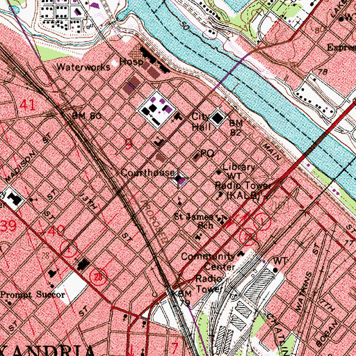 Topographic Map of Rapides Parish Courthouse, LA