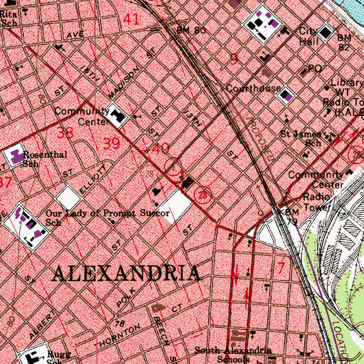 Topographic Map of Saint James Episcopal Church, LA