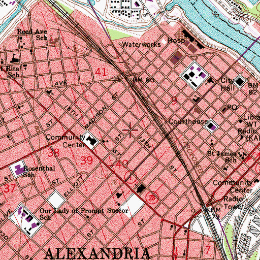 Topographic Map of Unitarian Fellowship of Alexandria, LA