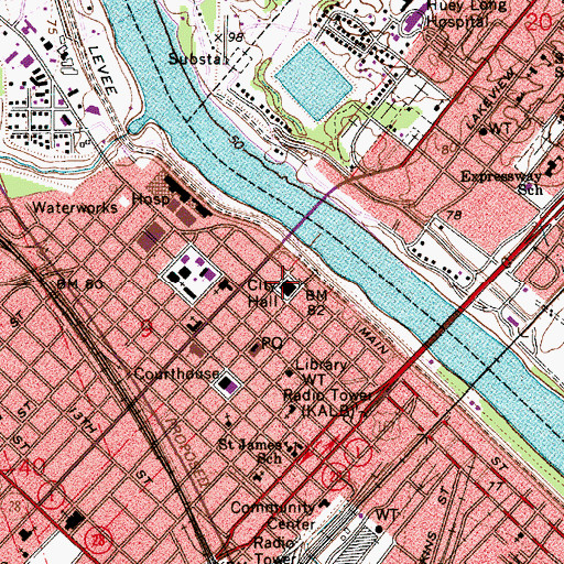 Topographic Map of Alexandria City Hall, LA