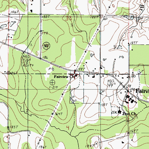 Topographic Map of Fairview Church, LA