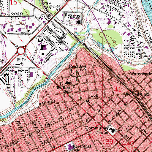 Topographic Map of New Saint Mark Baptist Church, LA