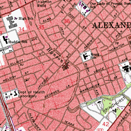 Topographic Map of First United Methodist Church, LA
