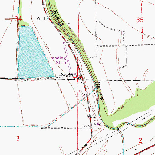 Topographic Map of Ronoke Church, AR